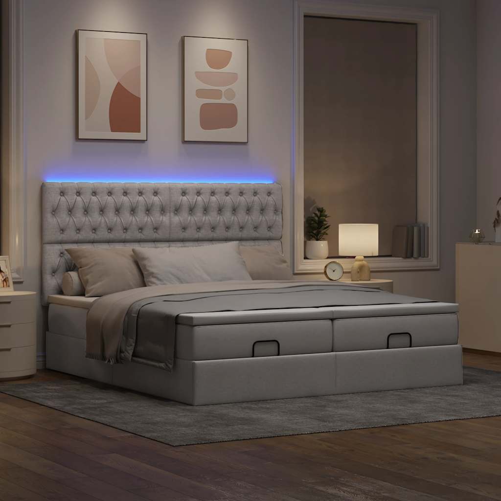 vidaXL Οθωμανικό κρεβάτι με στρώματα & LEDs Taupe 180x200cm ύφασμα