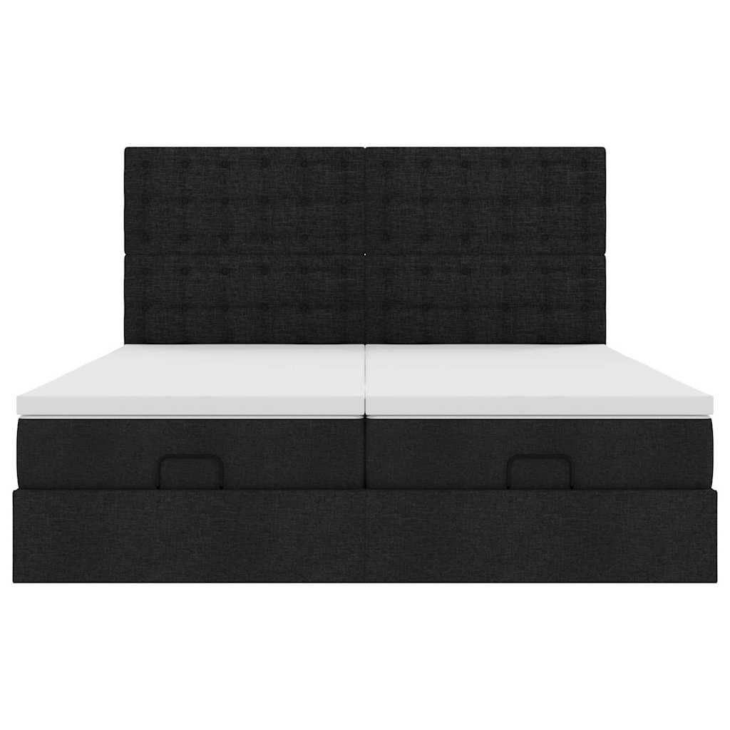 vidaXL Οθωμανικό κρεβάτι με στρώματα & LEDs Μαύρο ύφασμα 160x200cm