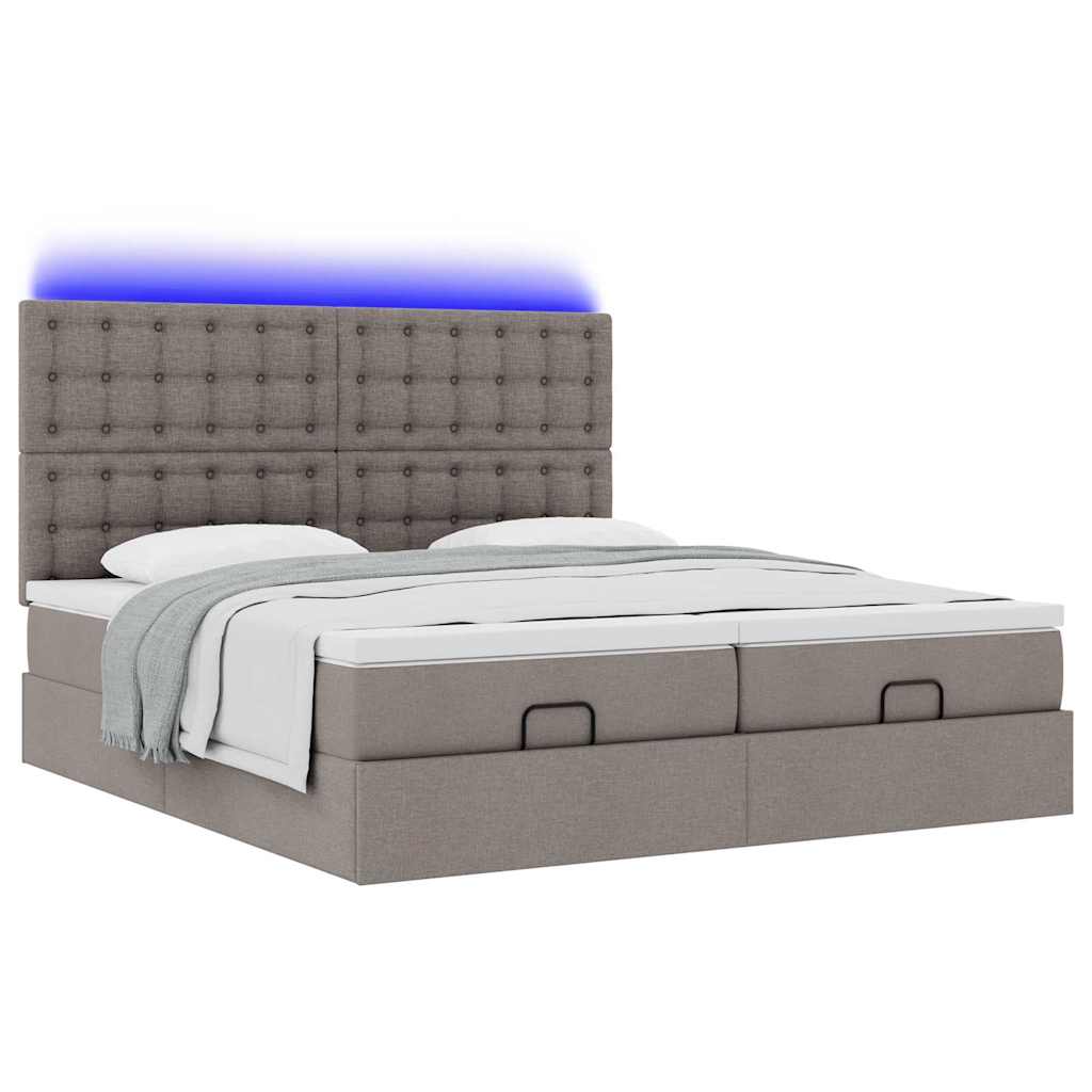 vidaXL Οθωμανικό κρεβάτι με στρώματα & LEDs Taupe 180x200cm ύφασμα
