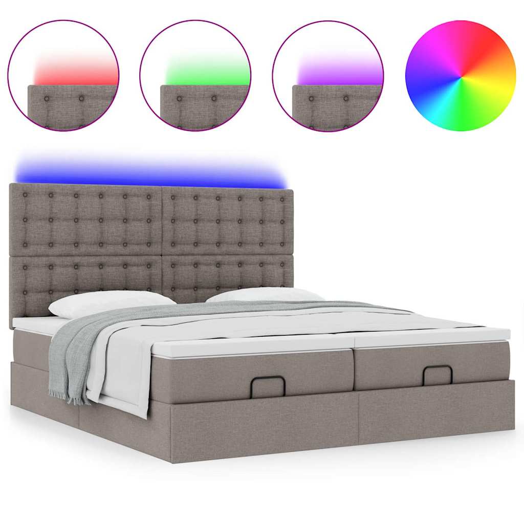 vidaXL Οθωμανικό κρεβάτι με στρώματα & LEDs Taupe 200x200cm ύφασμα