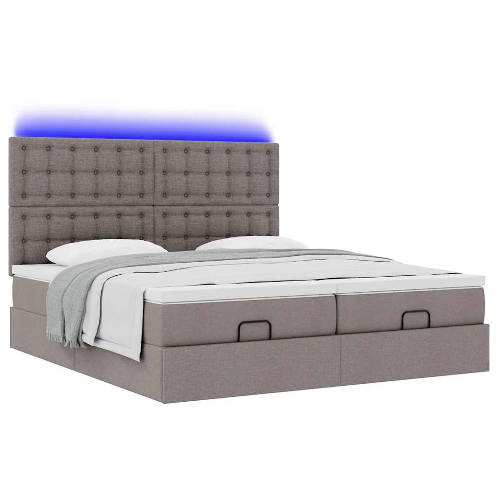 vidaXL Οθωμανικό κρεβάτι με στρώματα & LEDs Taupe 200x200cm ύφασμα