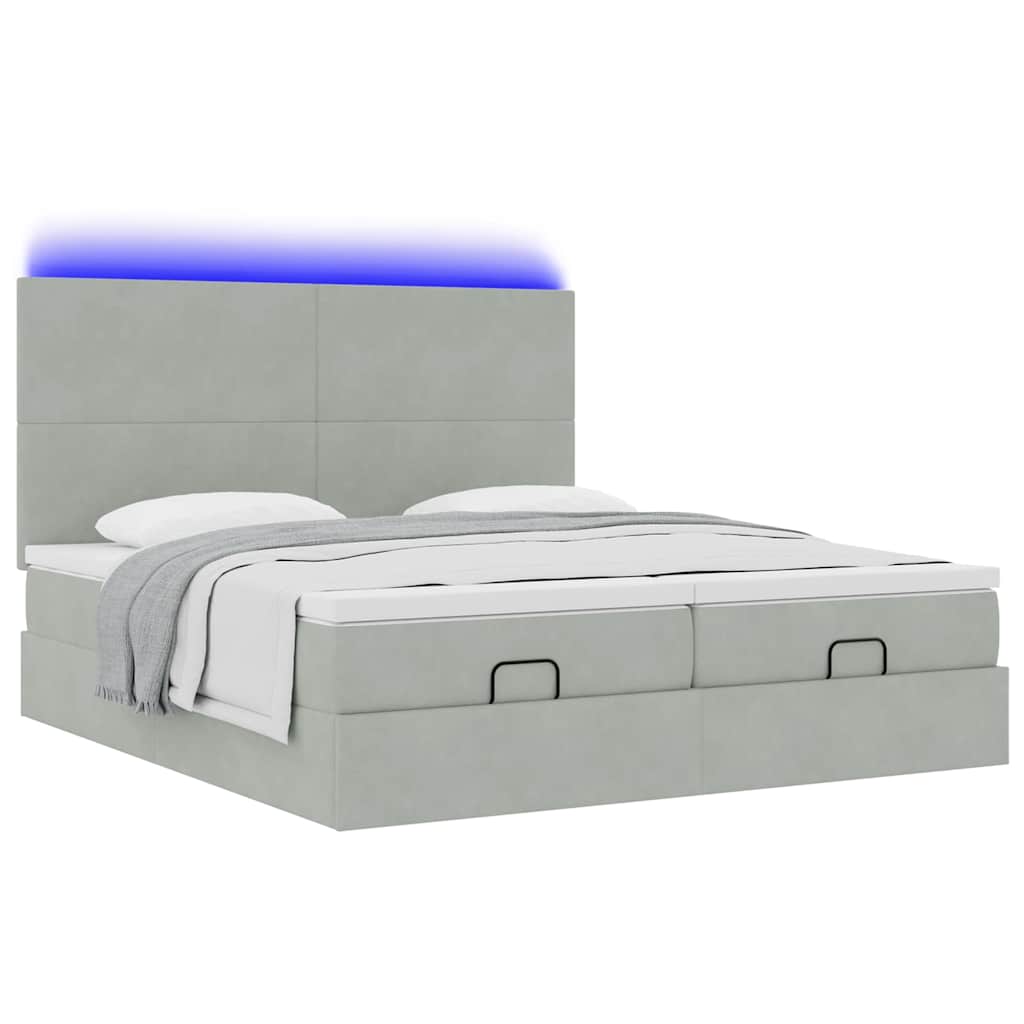 vidaXL Οθωμανικό κρεβάτι με στρώματα & LEDs Ανοιχτό γκρι Βελούδο