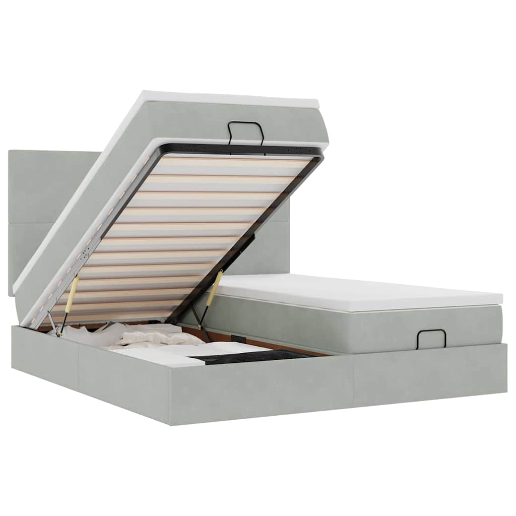 vidaXL Οθωμανικό κρεβάτι με στρώματα & LEDs Ανοιχτό γκρι Βελούδο