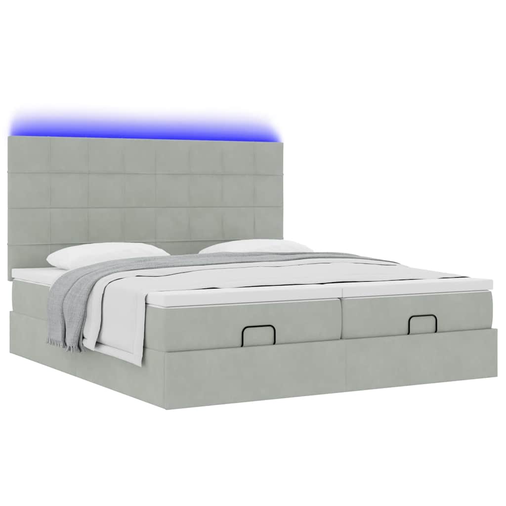 vidaXL Οθωμανικό κρεβάτι με στρώματα & LEDs Ανοιχτό γκρι Βελούδο