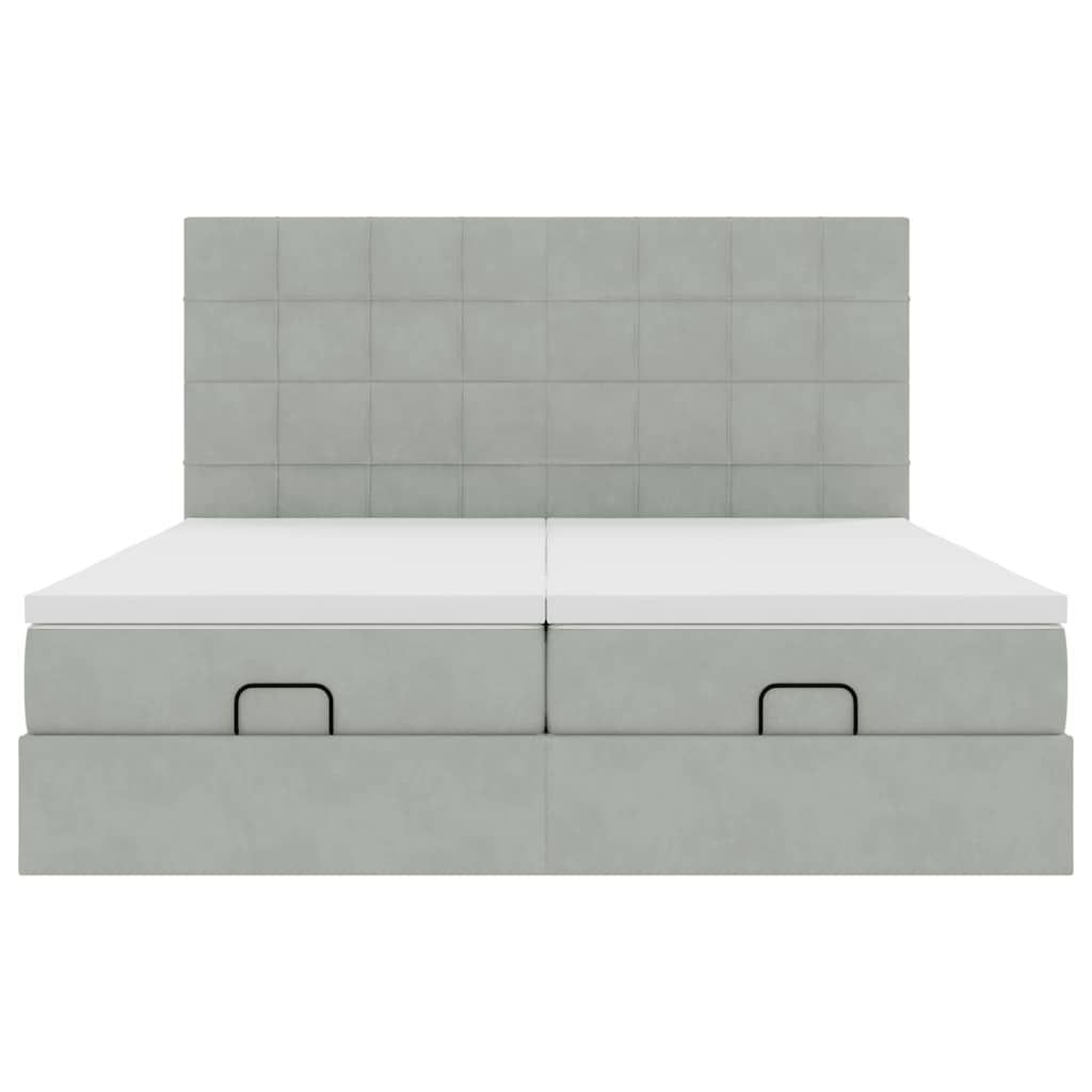 vidaXL Οθωμανικό κρεβάτι με στρώματα & LEDs Ανοιχτό γκρι Βελούδο