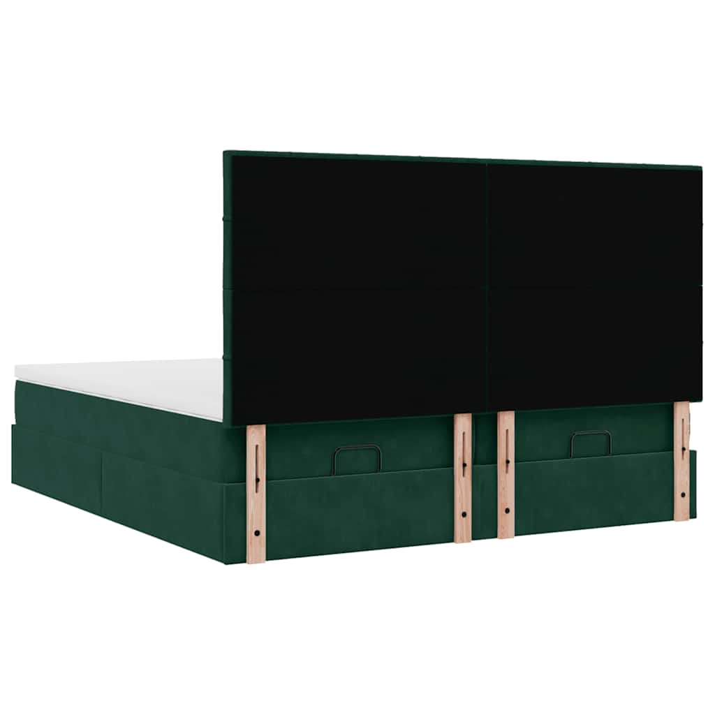 vidaXL Οθωμανικό κρεβάτι με στρώματα & LEDs Σκούρο πράσινο Βελούδο