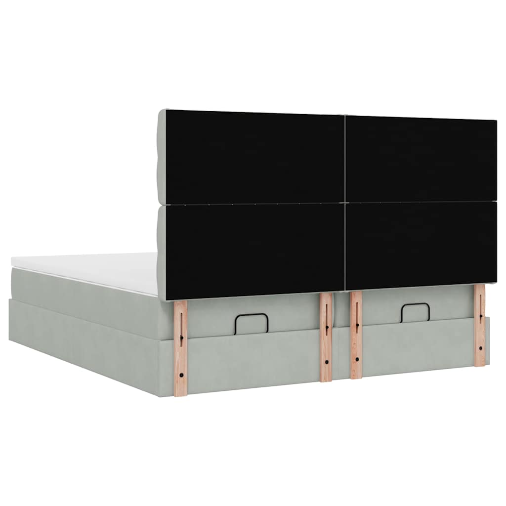 vidaXL Οθωμανικό κρεβάτι με στρώματα & LEDs Ανοιχτό γκρι Βελούδο