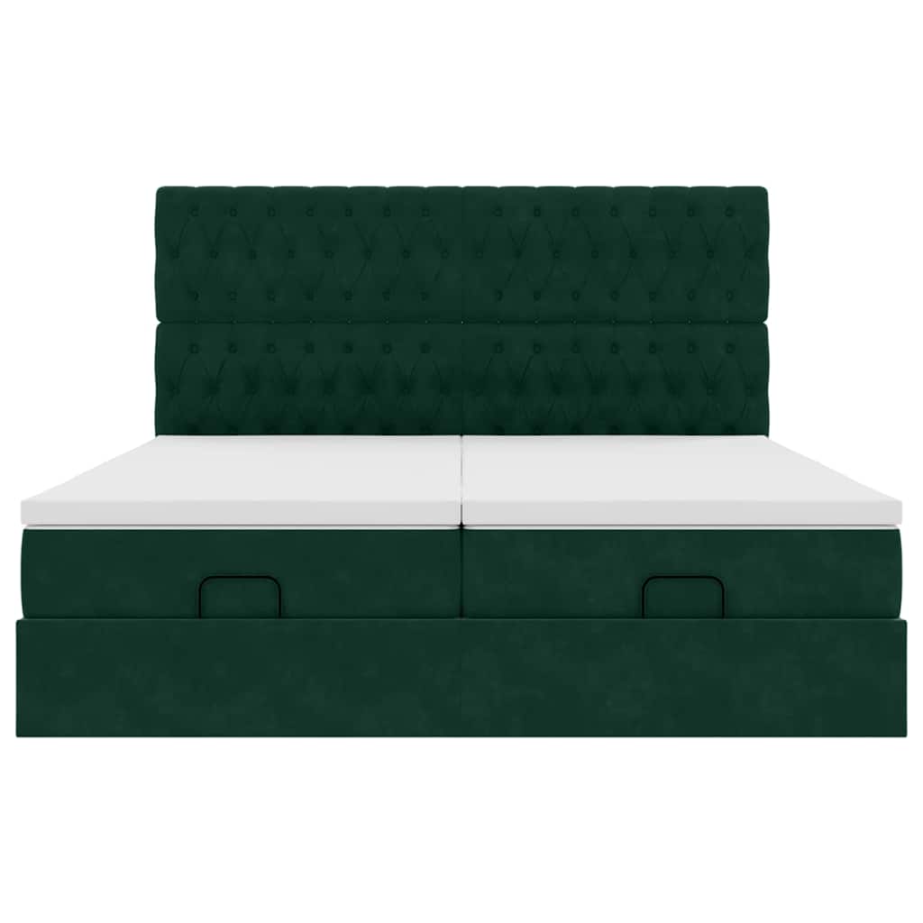 vidaXL Οθωμανικό κρεβάτι με στρώματα&LEDs Dark Green 180x200cm Velvet