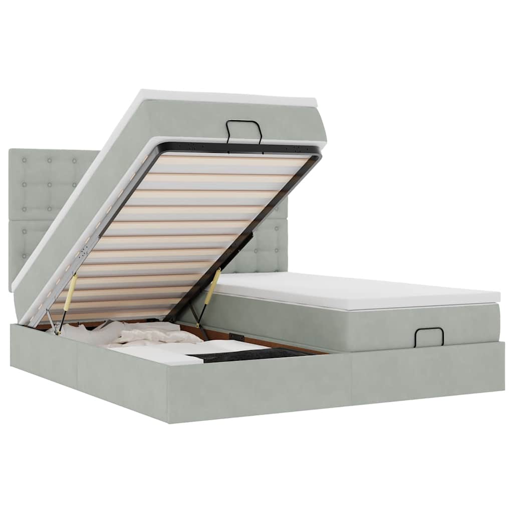 vidaXL Οθωμανικό κρεβάτι με στρώματα & LEDs Ανοιχτό γκρι Βελούδο