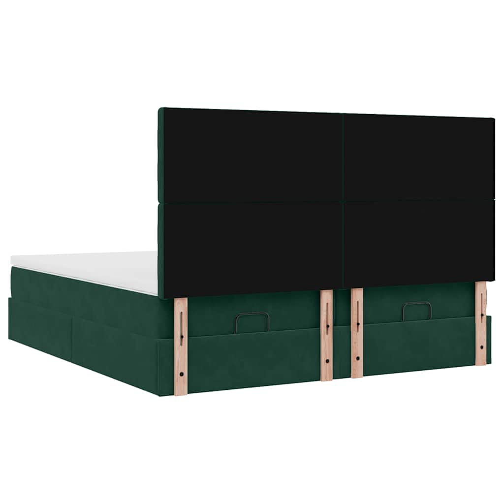 vidaXL Οθωμανικό κρεβάτι με στρώματα&LEDs Dark Green 180x200cm Velvet