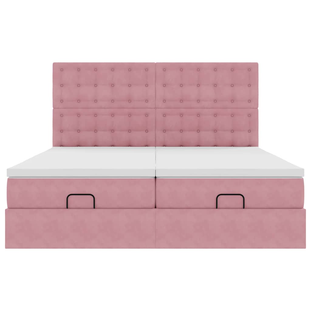 vidaXL Οθωμανικό κρεβάτι με στρώματα & LEDs Ροζ 180x200cm Velvet