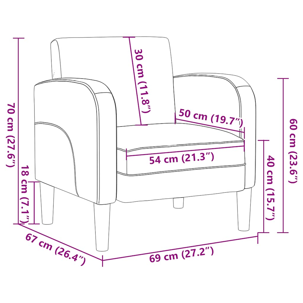 vidaXL Καναπές-καρέκλα με μπράτσα Μαύρο 54 cm Faux Leather