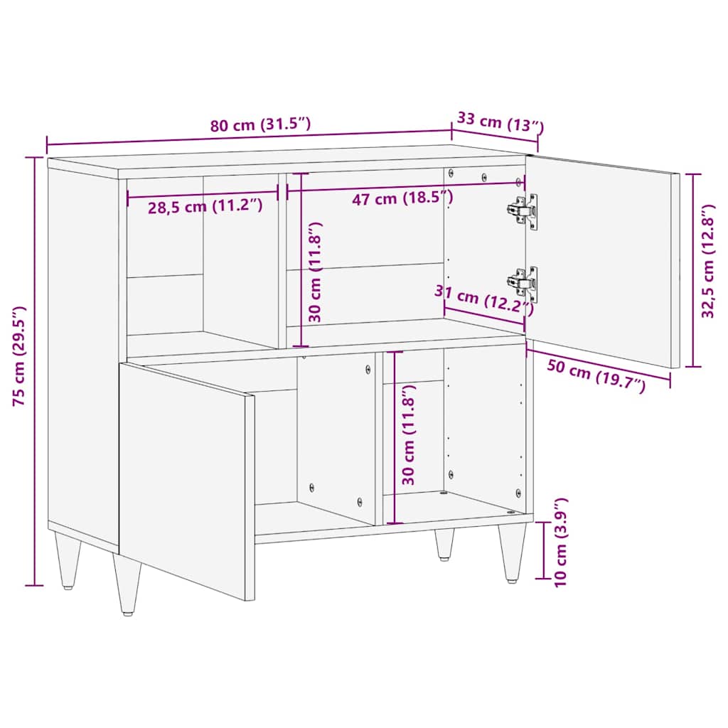 vidaXL Πλαϊνό γραφείο Καφέ 80 x 33 x 75 εκ Στερεό ξύλο μάνγκο