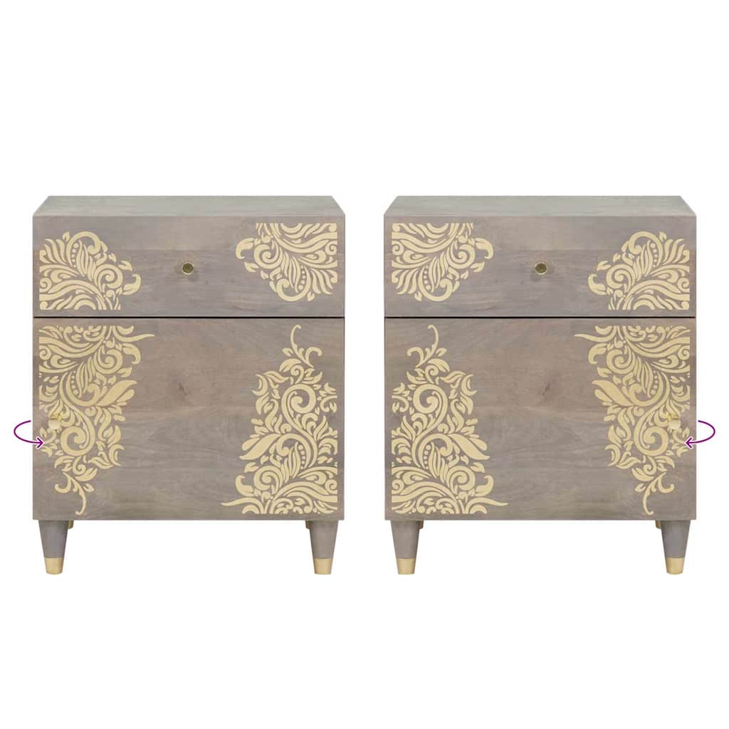 vidaXL Κομοδίνο με Πόρτα Γκρι 50 x 33 x 60 εκ Στερεό ξύλο μάνγκο