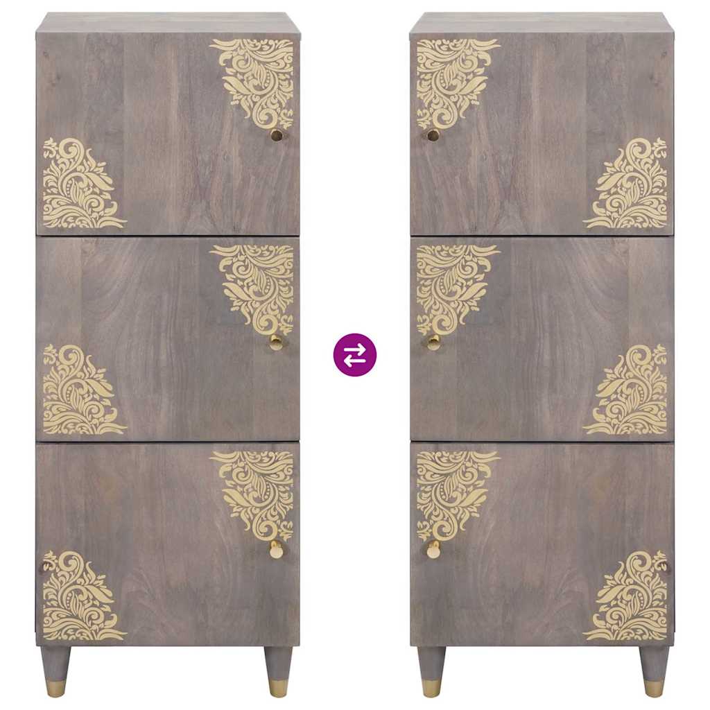 vidaXL Highboard Γκρι και Χρυσό 40 x 33 x 110 εκ Στερεό ξύλο μάνγκο