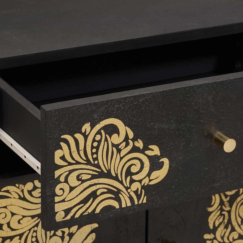 vidaXL Κομοδίνο με Πόρτα Μαύρο 50 x 33 x 60 εκ Στερεό ξύλο μάνγκο