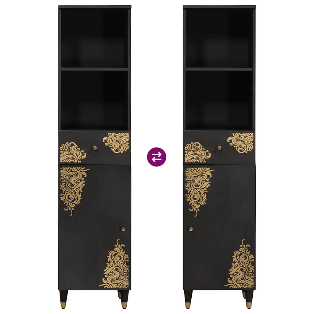 vidaXL Ντουλάπι Μπάνιου Μαύρο 38 x 33 x 160 εκ. Στερεό ξύλο μάνγκο