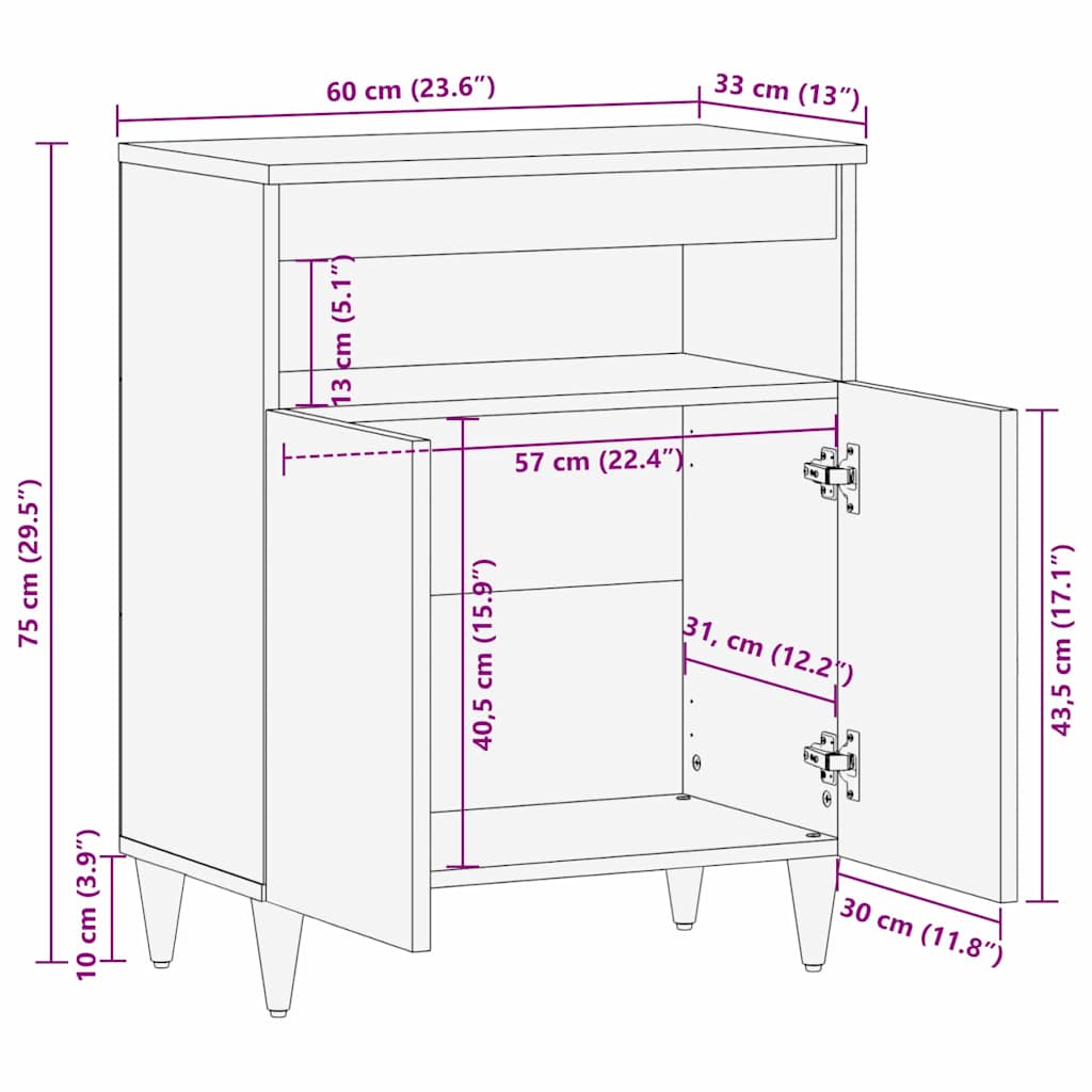 vidaXL Πλαϊνό γραφείο με ράφι Μαύρο 60 x 33 x 75 cm Στερεό ξύλο μάνγκο
