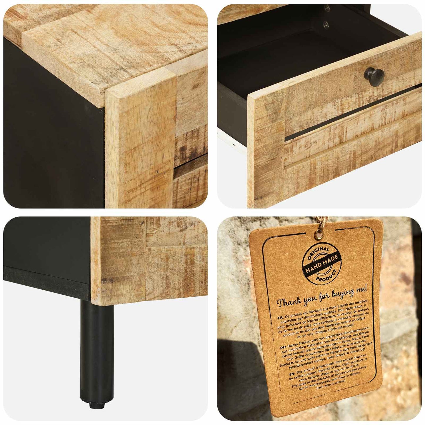 vidaXL Κομοδίνο 2 τμχ. Φυσικό 40 x 33 x 46 εκ. Στερεό ξύλο μάνγκο