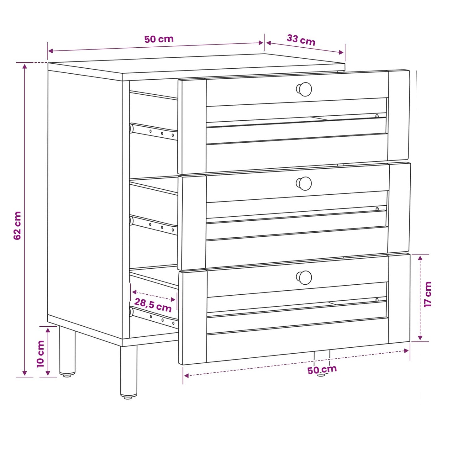 vidaXL Κομοδίνο Φυσικό 50 x 33 x 62 εκ. Στερεό ξύλο μάνγκο