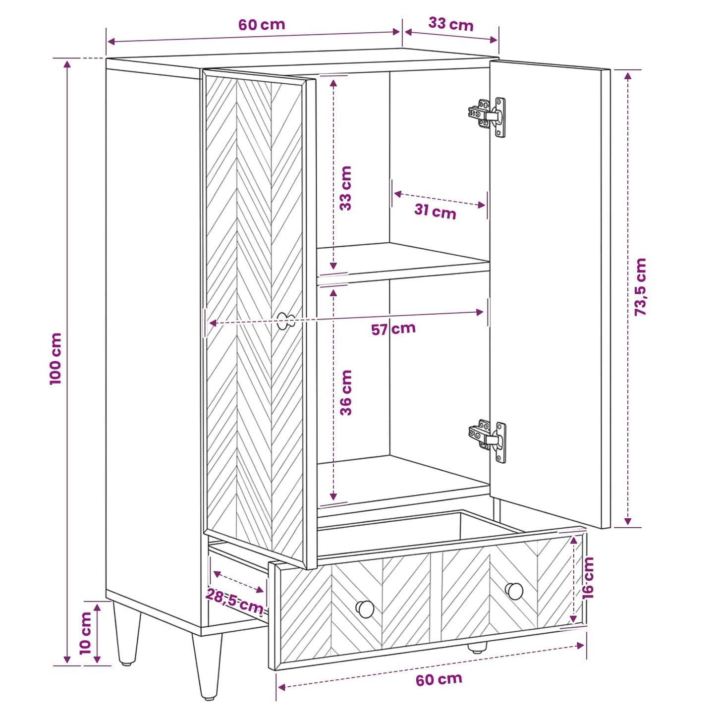 vidaXL Ντουλάπες Αποθήκευσης με συρτάρι Καφέ 60 x 33,5 x 100 εκ.