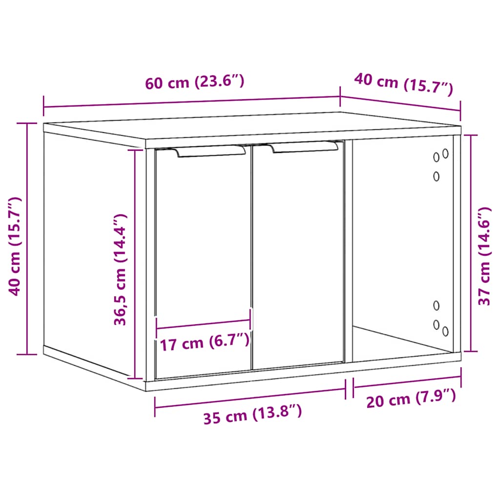 vidaXL Τουαλέτα Γάτας Περίφραξη Καπνιστή Δρυς 60x40x40 εκ. Επεξ. Ξύλο