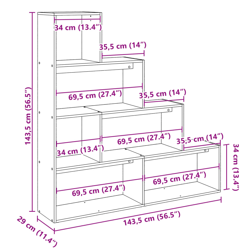 vidaXL Βιβλιοθήκη/Διαχωρ. Χώρου 4 Επ. Γκρι 143,5x29x143,5εκ. Επ. Ξύλο