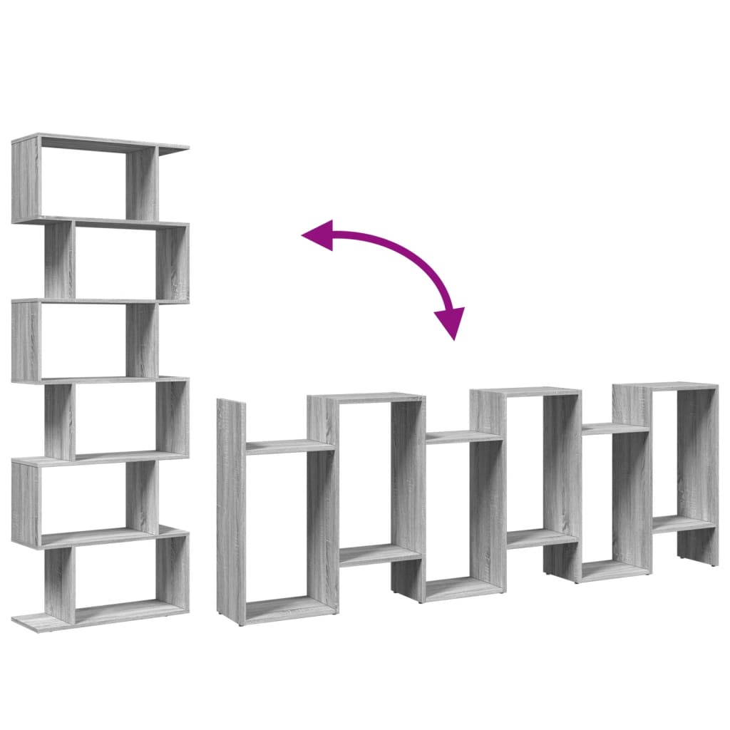 vidaXL Βιβλιοθήκη/Διαχωριστικό Χώρου 6 Επ. Γκρι 70x24x193εκ. Επ. Ξύλο