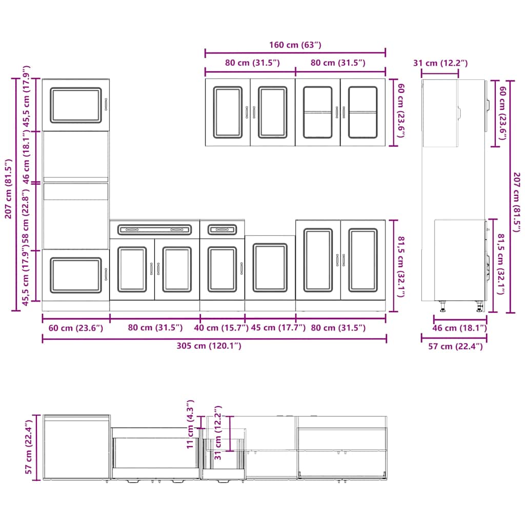 vidaXL Σετ Ντουλάπια Κουζίνας 7 Τεμαχίων Kalmar Επεξεργασμένο Ξύλο