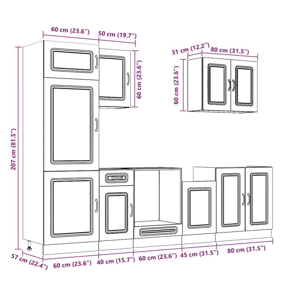 vidaXL Σετ Ντουλάπια Κουζίνας 7 Τεμαχίων Kalmar Επεξεργασμένο Ξύλο