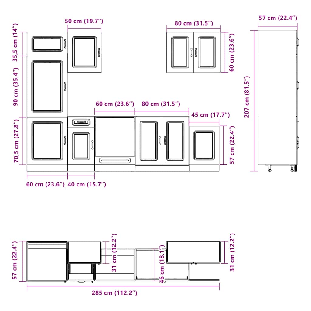 vidaXL Σετ Ντουλάπια Κουζίνας 7 Τεμαχίων Kalmar Επεξεργασμένο Ξύλο