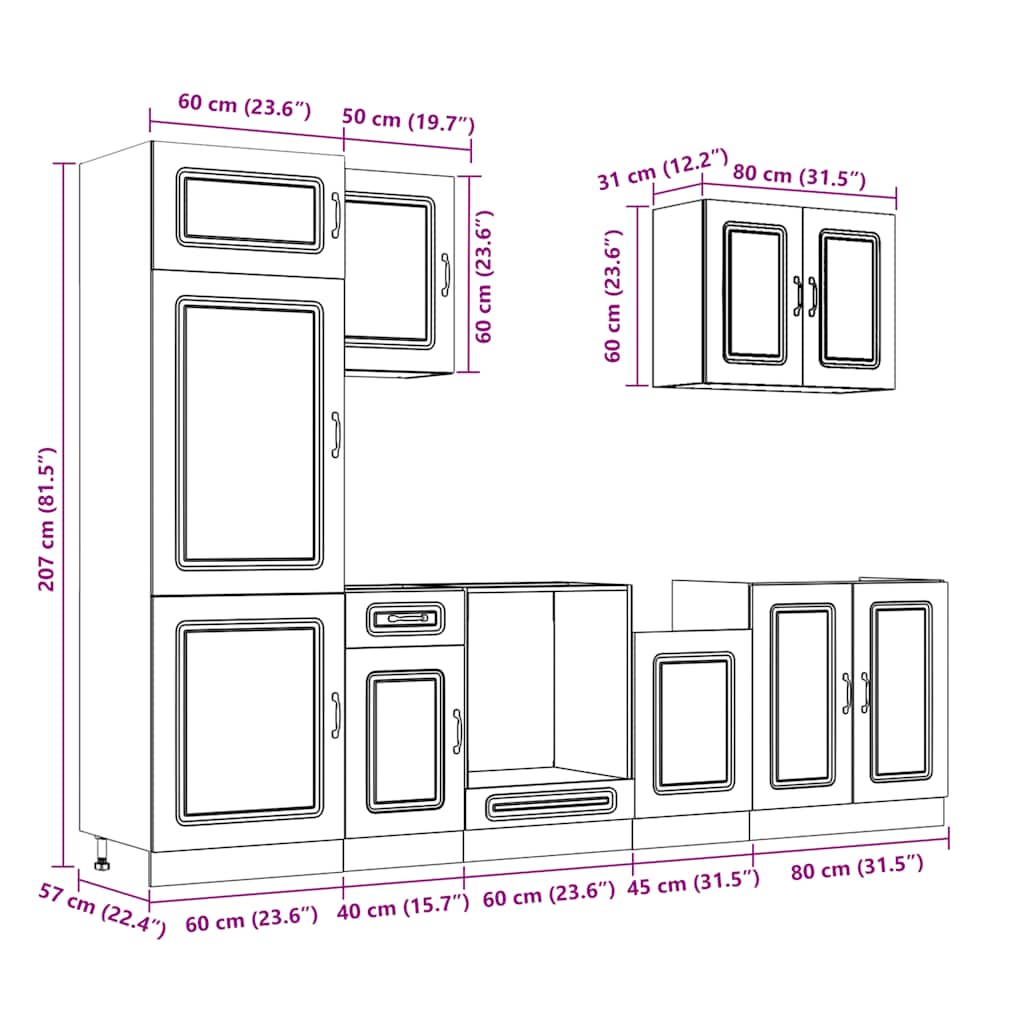 vidaXL Σετ Ντουλάπια Κουζίνας 7 Τεμαχίων Kalmar Επεξεργασμένο Ξύλο