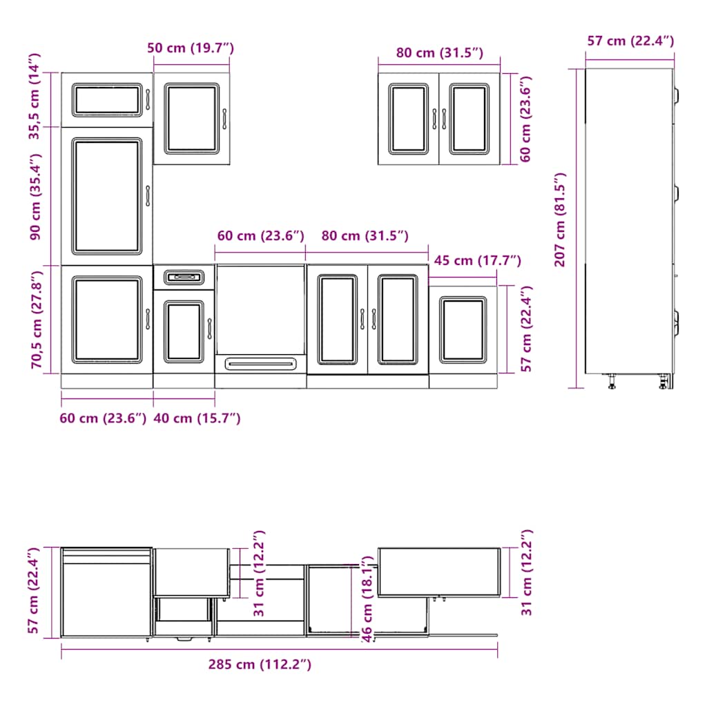 vidaXL Σετ Ντουλάπια Κουζίνας 7 Τεμαχίων Kalmar Επεξεργασμένο Ξύλο
