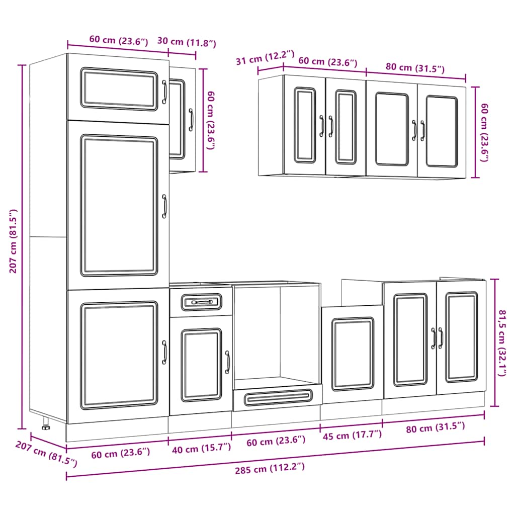 vidaXL σετ ντουλαπιών κουζίνας 8 τεμαχίων "Kalmar" Λευκό μηχανικό ξύλο