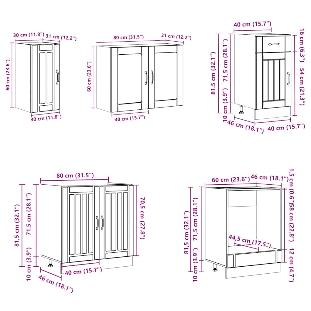 vidaXL Σετ Ντουλαπιών Κουζίνας 8 Τεμαχίων "Lucca" από Γκρι Σκυρόδεμα με Μηχανική Επένδυση Ξύλου