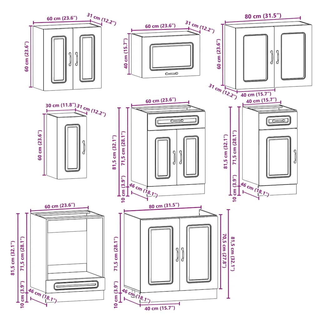 vidaXL Σετ Ντουλάπια Κουζίνας 8 Τεμαχίων Kalmar Επεξεργασμένο Ξύλο