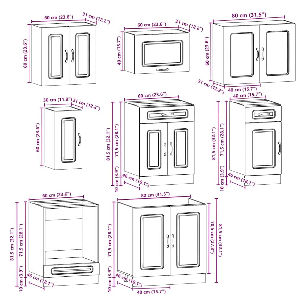 vidaXL Σετ Ντουλάπια Κουζίνας 8 Τεμαχίων Kalmar Επεξεργασμένο Ξύλο