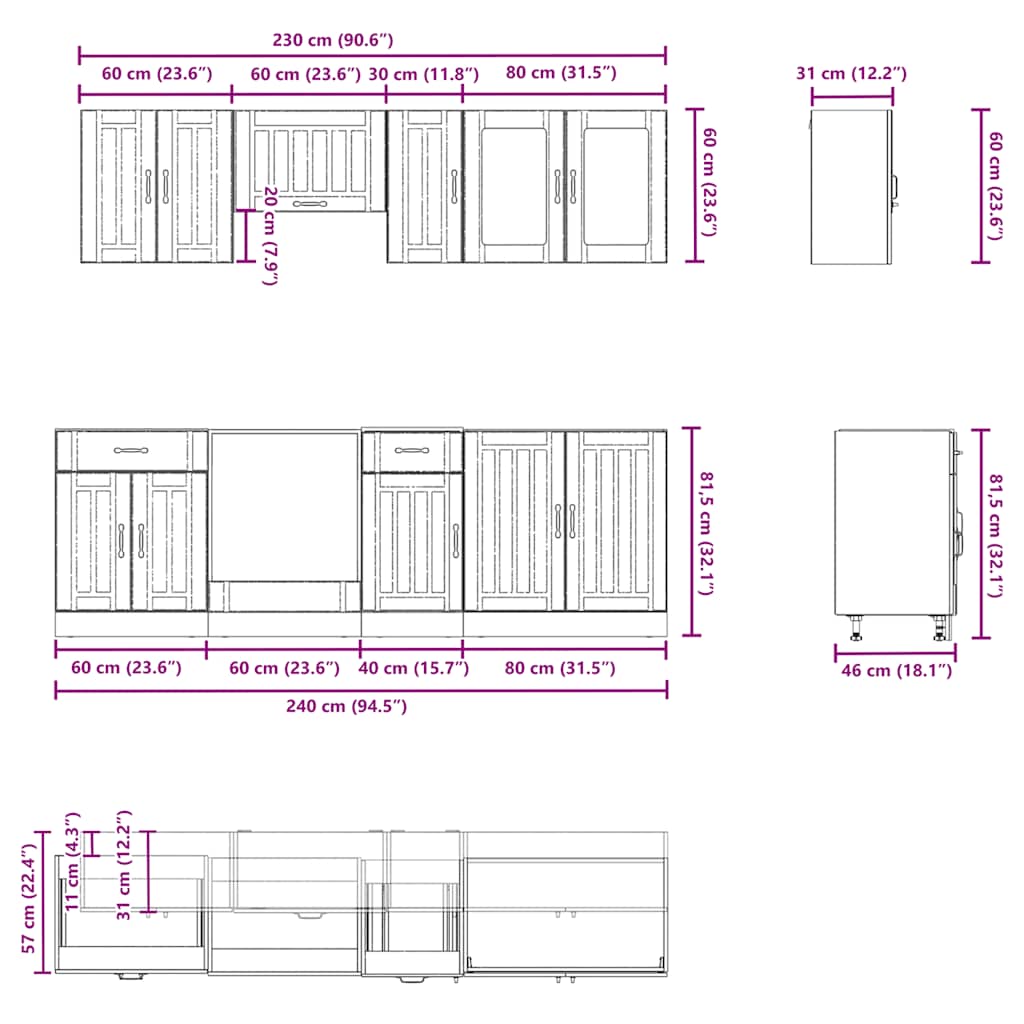 vidaXL σετ ντουλαπιών κουζίνας 8 τεμαχίων "Kalmar" Λευκό μηχανικό ξύλο