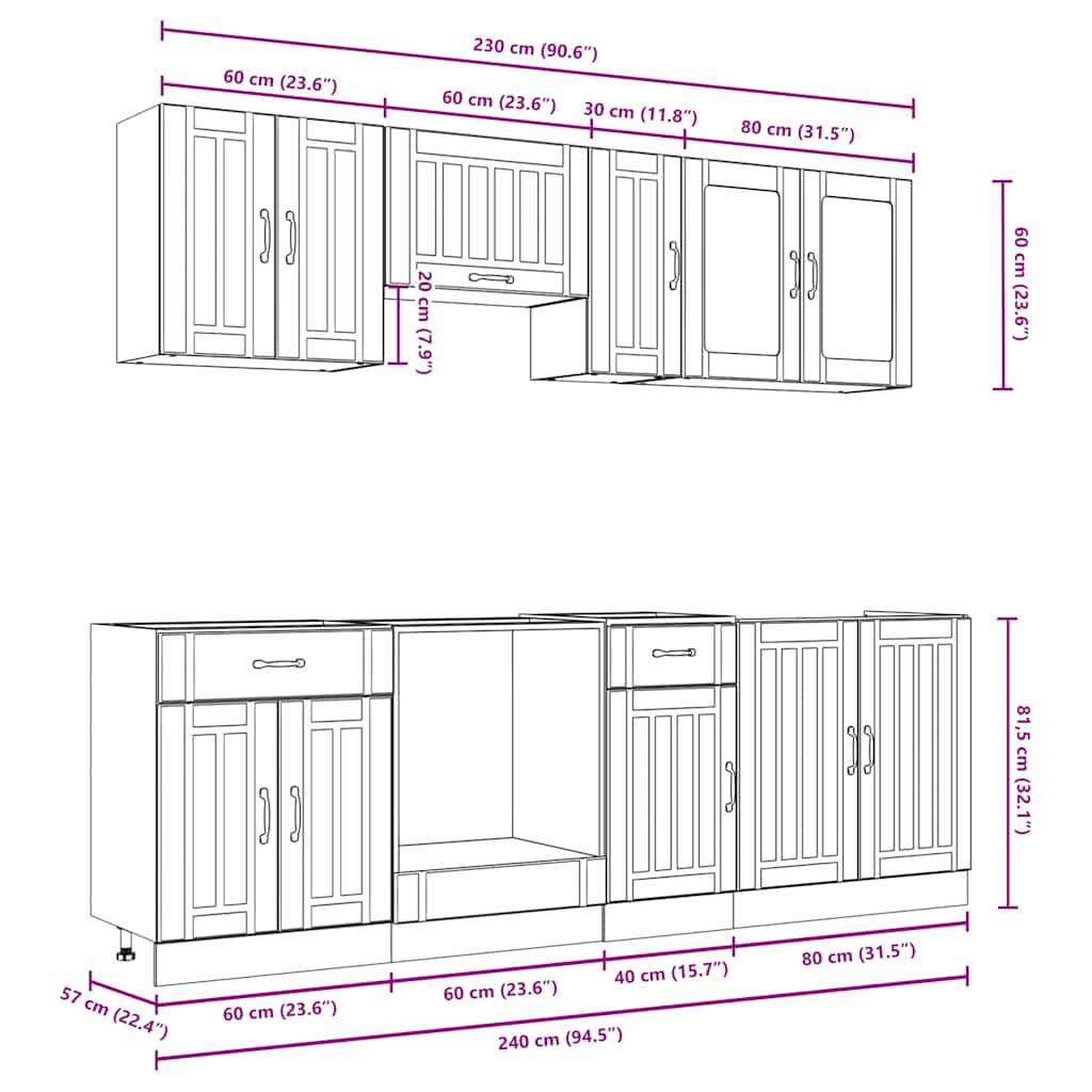 vidaXL σετ ντουλαπιών κουζίνας 8 τεμαχίων "Kalmar" Λευκό μηχανικό ξύλο