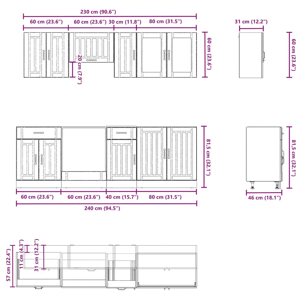 vidaXL Σετ Ντουλαπιών Κουζίνας 8 Τεμαχίων "Lucca" από Καπνιστή Δρυ και Μηχανικά Απορροφημένο Ξύλο
