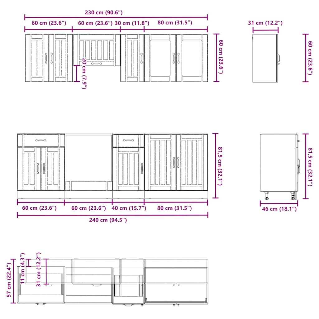 vidaXL Σετ Ντουλάπια Κουζίνας 8 Τεμαχίων Kalmar Επεξεργασμένο Ξύλο