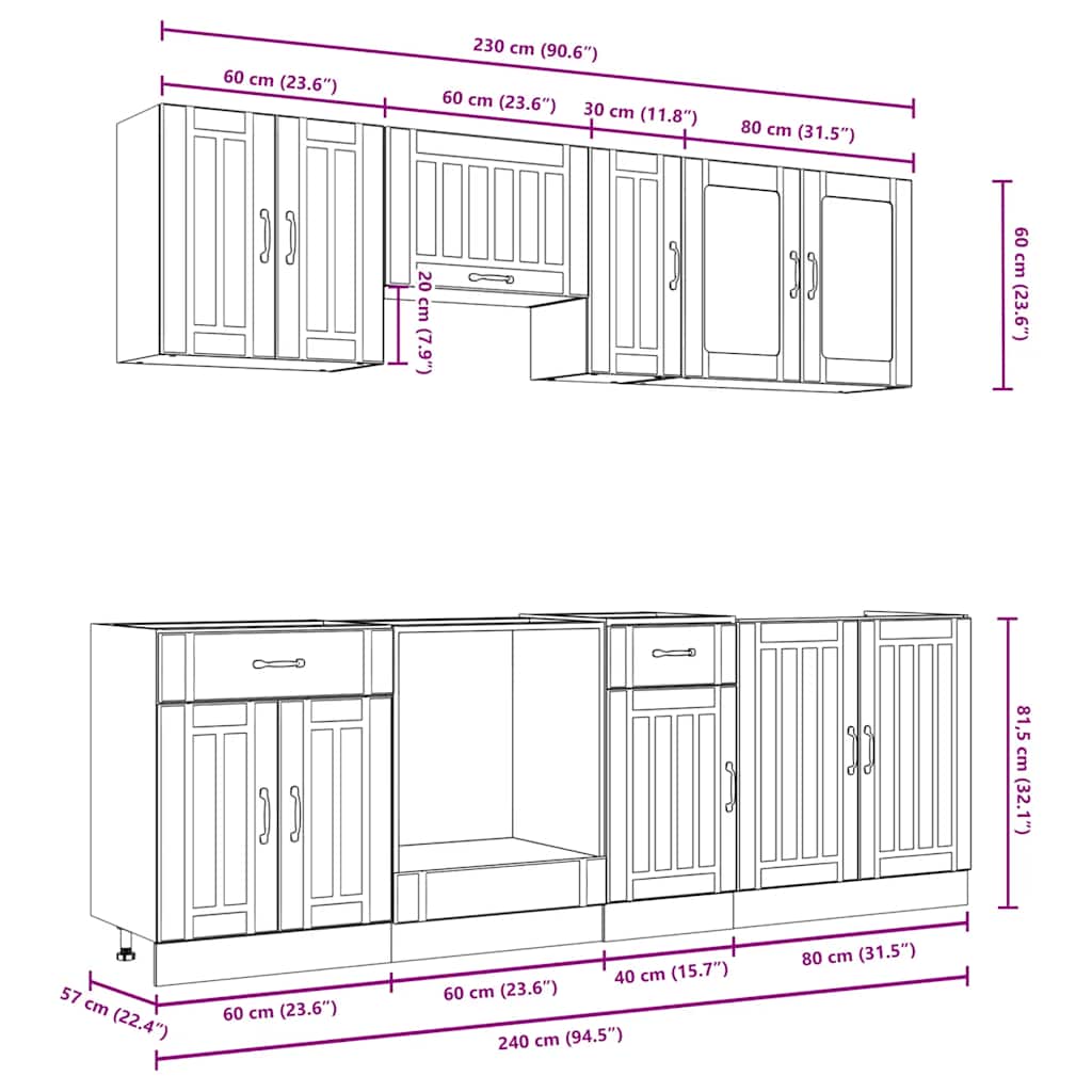 vidaXL Σετ Ντουλάπια Κουζίνας 8 Τεμαχίων Kalmar Επεξεργασμένο Ξύλο