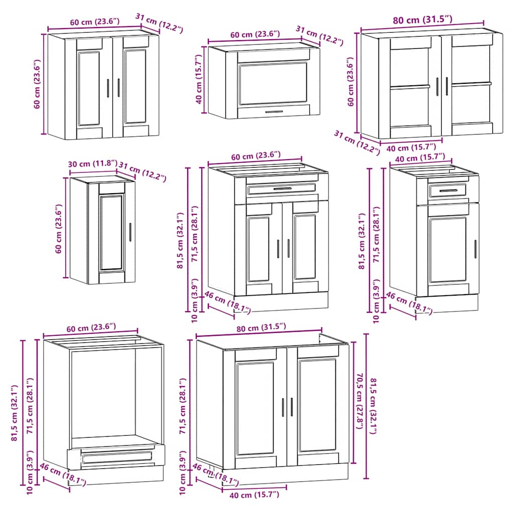 vidaXL Σετ Ντουλαπιών Κουζίνας 8 Τεμαχίων "Porto" Λευκό από Μηχανικά Ξύλινα Έπιπλα