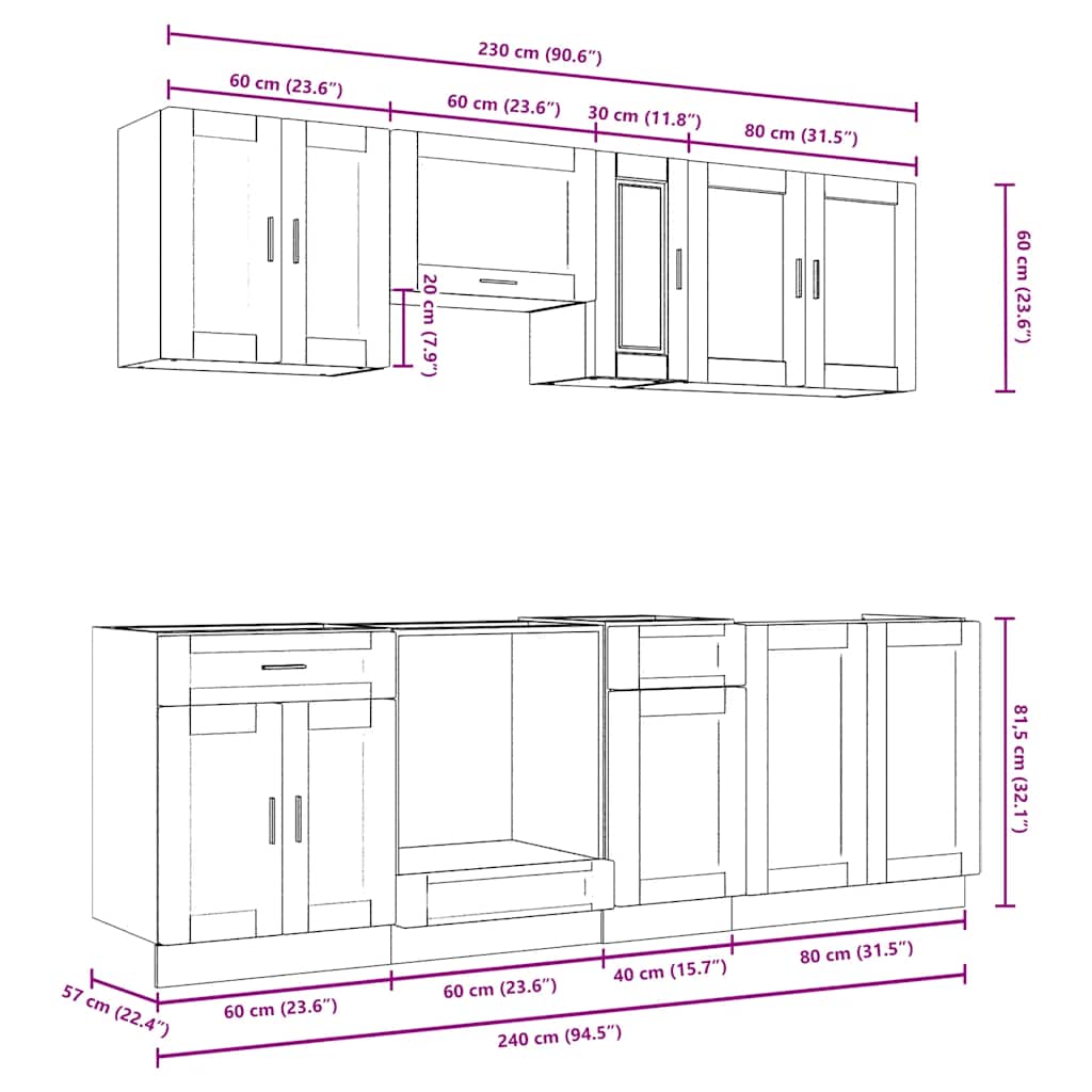 vidaXL Σετ Ντουλαπιών Κουζίνας 8 Τεμαχίων "Porto" Λευκό από Μηχανικά Ξύλινα Έπιπλα