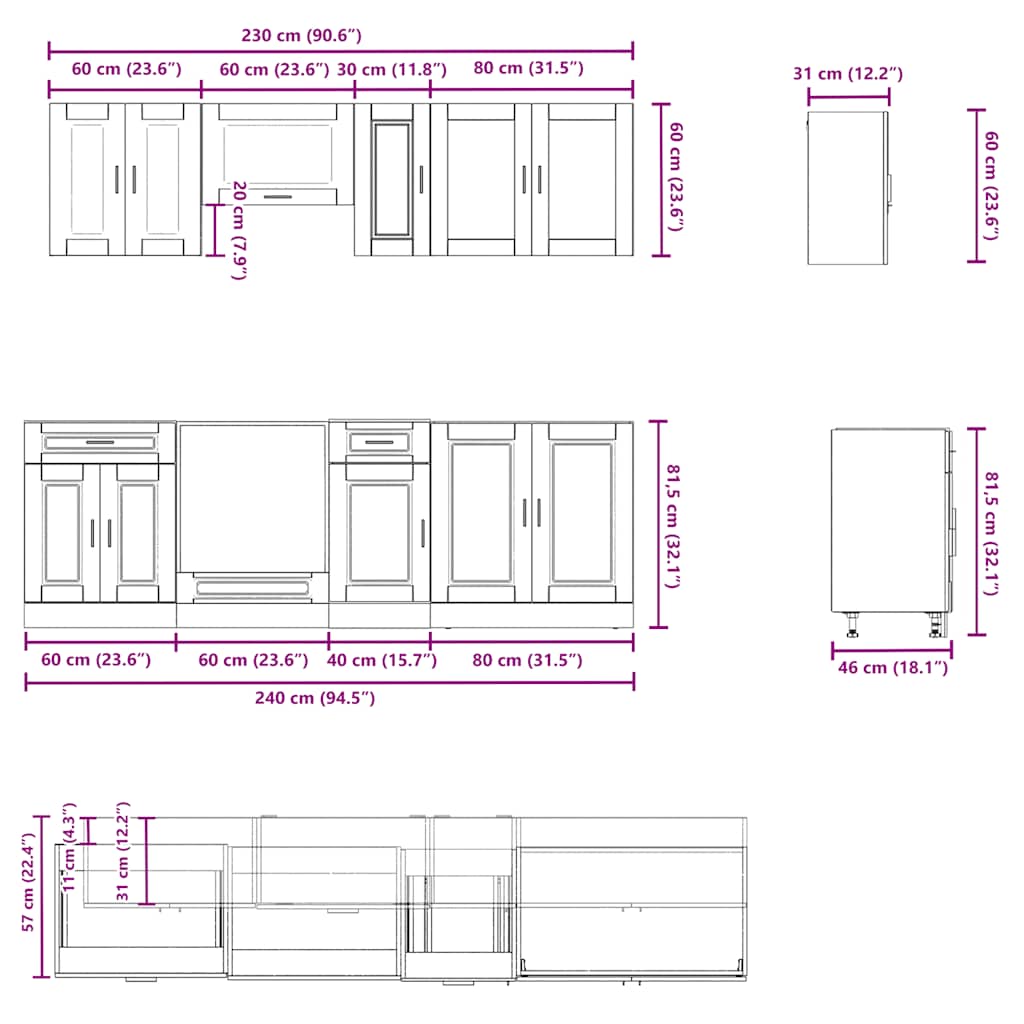 vidaXL Σετ Ντουλάπια Κουζίνας 8 Τεμαχίων Kalmar Επεξεργασμένο Ξύλο