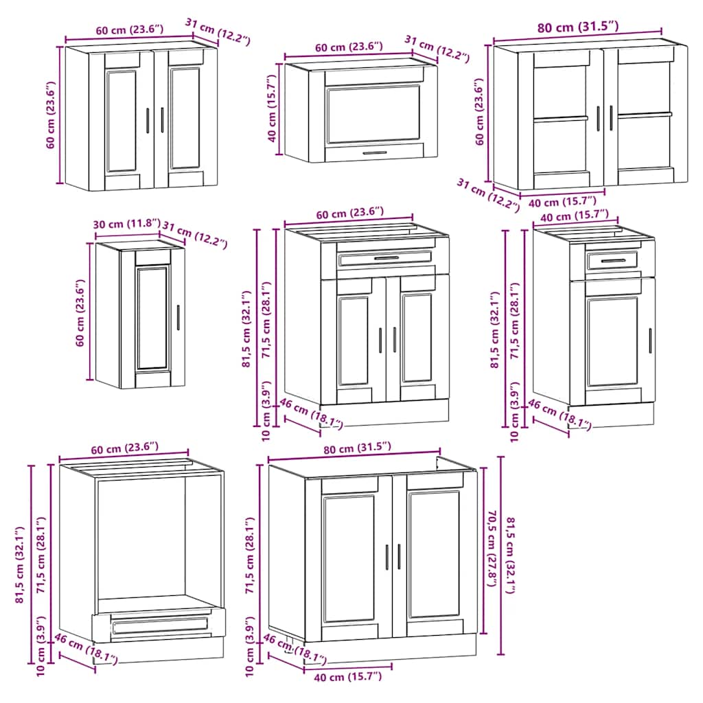 vidaXL Σετ Ντουλάπια Κουζίνας 8 Τεμαχίων Kalmar Επεξεργασμένο Ξύλο