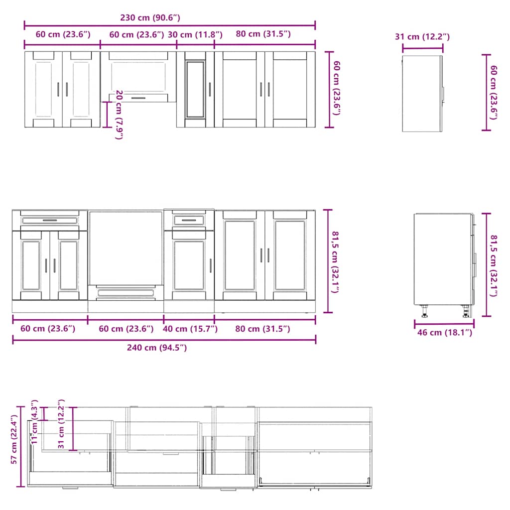vidaXL Σετ Ντουλαπιών Κουζίνας 8 Τεμαχίων "Porto" από Τεχνητό Ξύλο Sonoma Δρυς