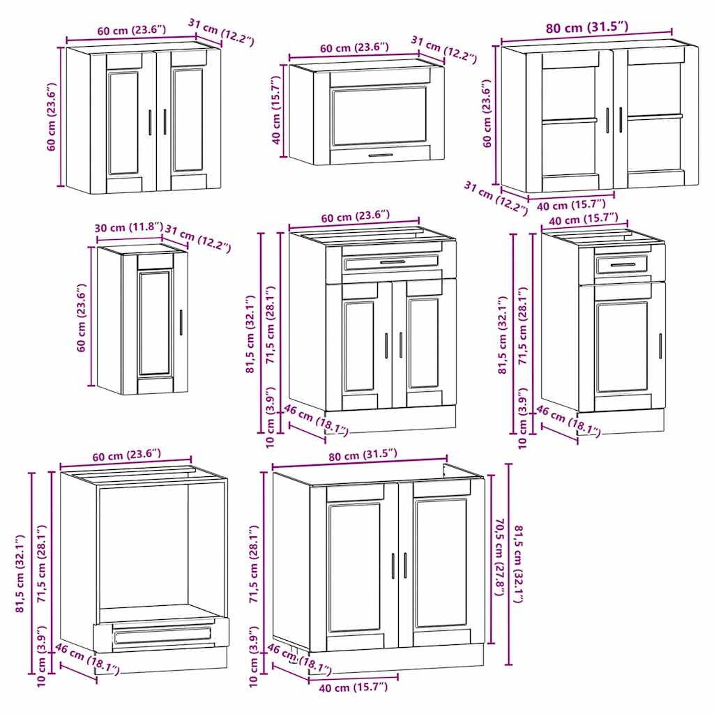 vidaXL Σετ Ντουλαπιών Κουζίνας 8 Τεμαχίων "Porto" από Καπνιστή Δρυ και Μηχανικά Απορροφημένο Ξύλο