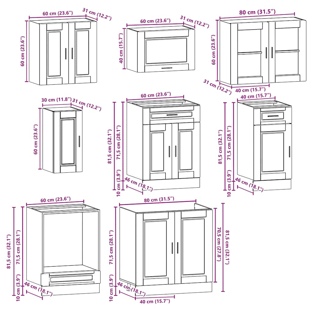 vidaXL Σετ Ντουλάπια Κουζίνας 8 Τεμαχίων Kalmar Επεξεργασμένο Ξύλο