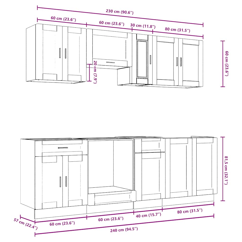 vidaXL Σετ Ντουλάπια Κουζίνας 8 Τεμαχίων Kalmar Επεξεργασμένο Ξύλο